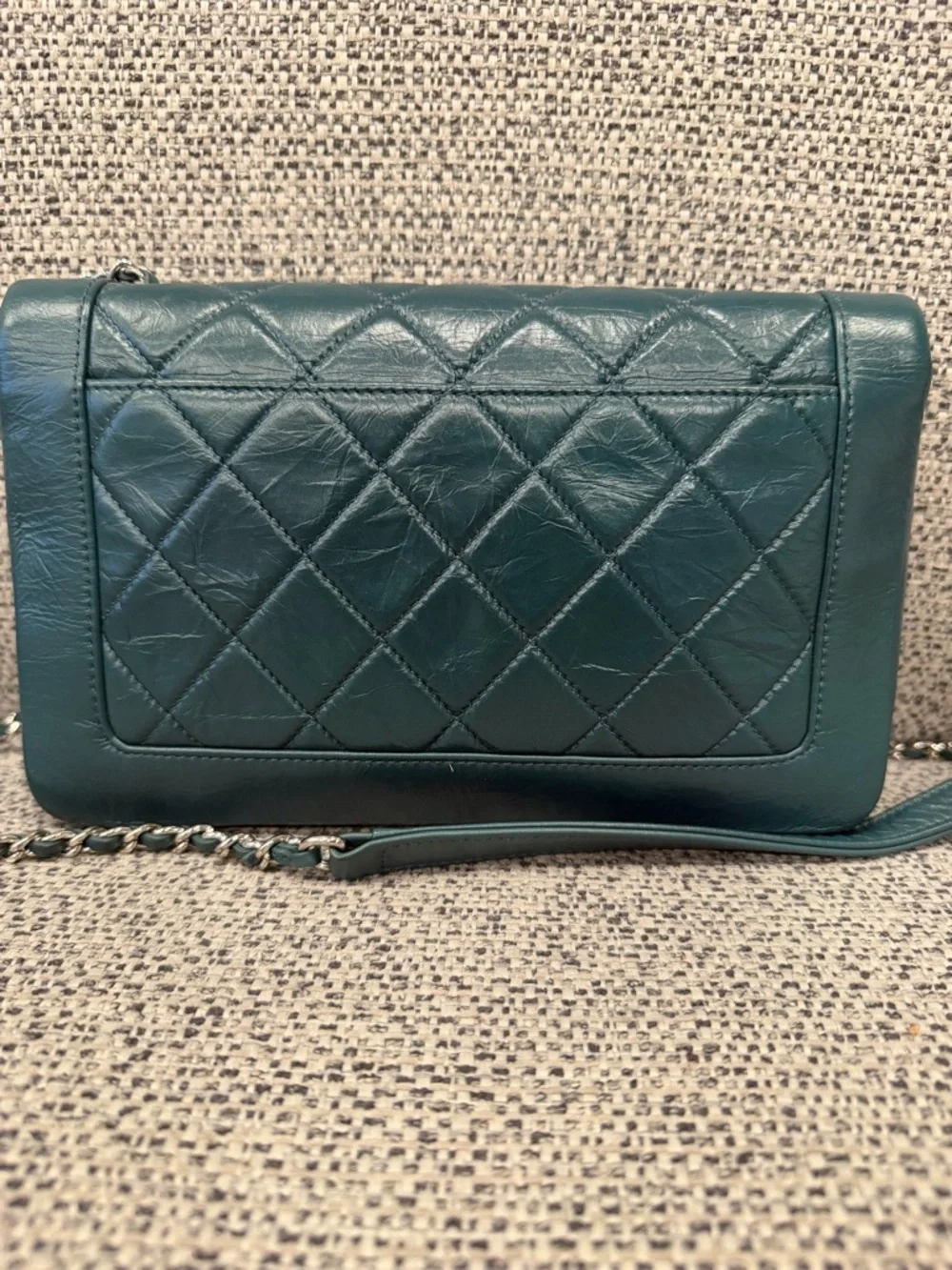 Chanel Green Leather Chain Crossbody Bag